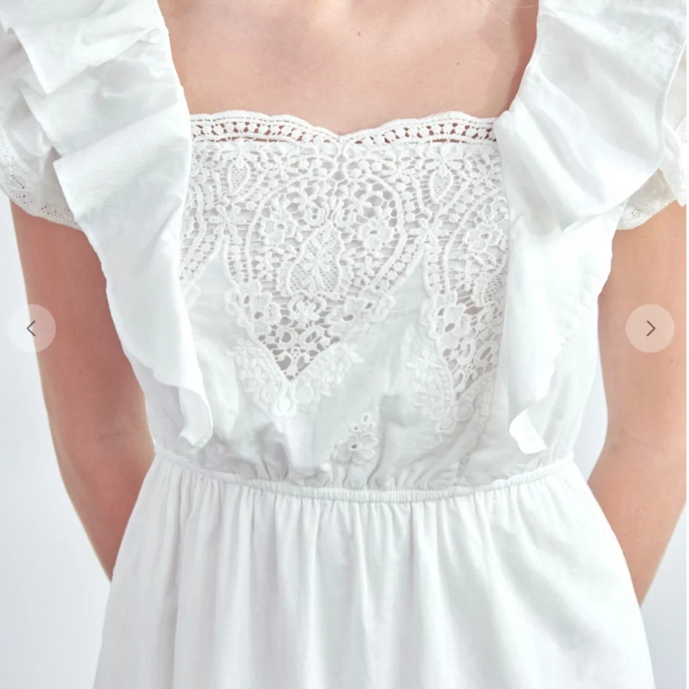 POLAGRAM White Embroidered Crochet Tiered Midi Dress - Picture 3 of 8